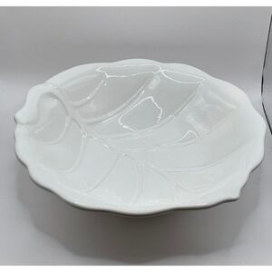 Serving Bowl White Cabbage Leaf Ceramic Grandmillennial Palm Beach Coastal Chic